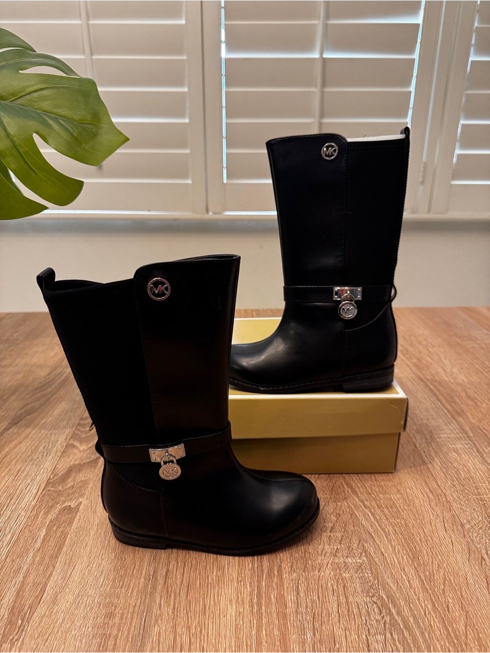 Michael Kors Parson 14 Girls Black Riding Boots Size 10 NEW IN BOX
